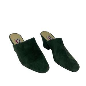 Previa Women's Slip On Green Faux Suede Mule Heels Size 7B - Preowned
